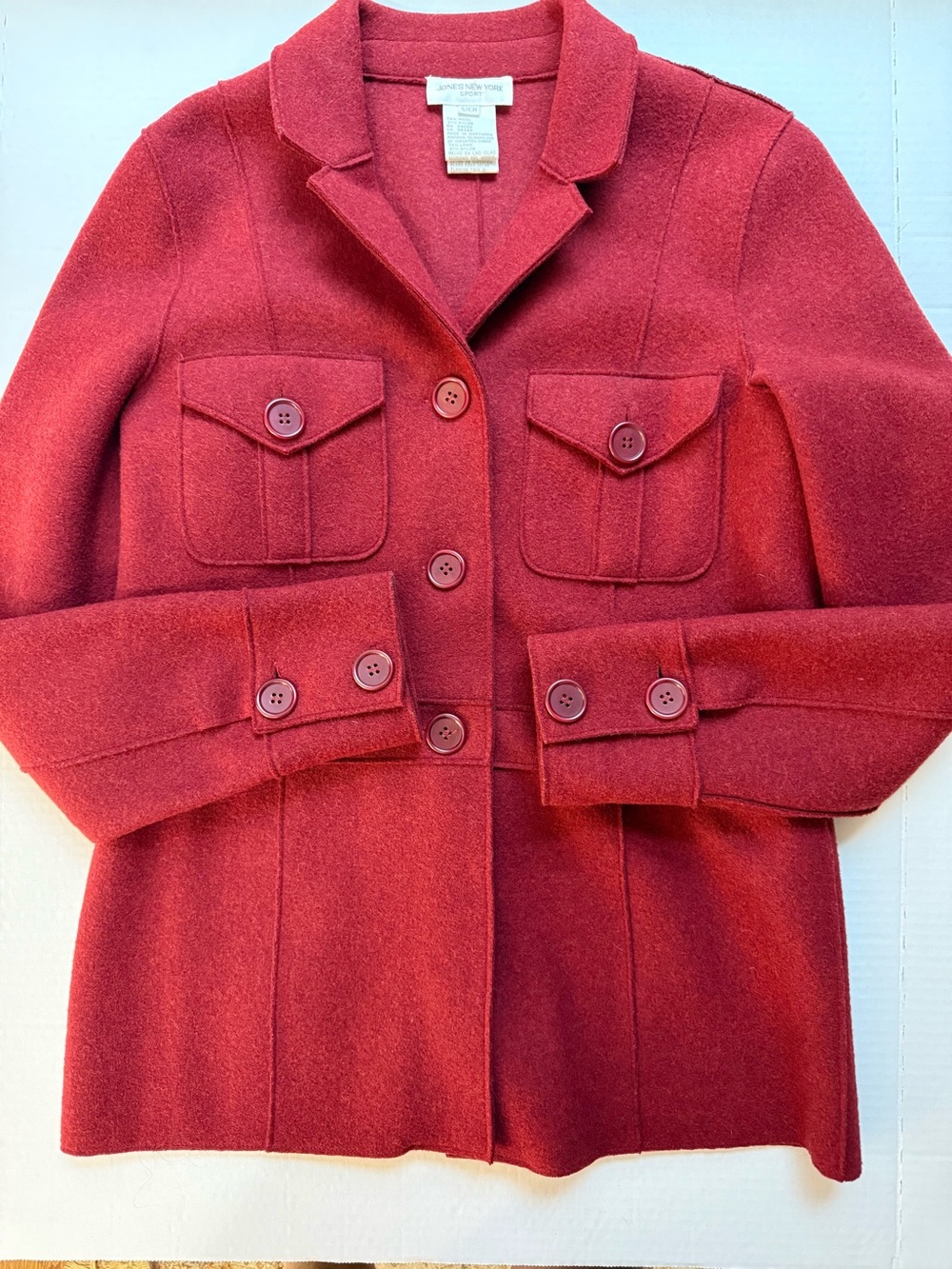 Jones New York Sport Classic Women's Red Wool Blend Button Jacket small - Picture 3 of 8